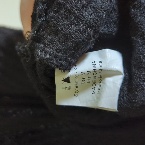 Lara Fashion Button Tie-Front Black Waffle-Knit Cardigan Boxy Oversized Size M - Picture 3 of 5